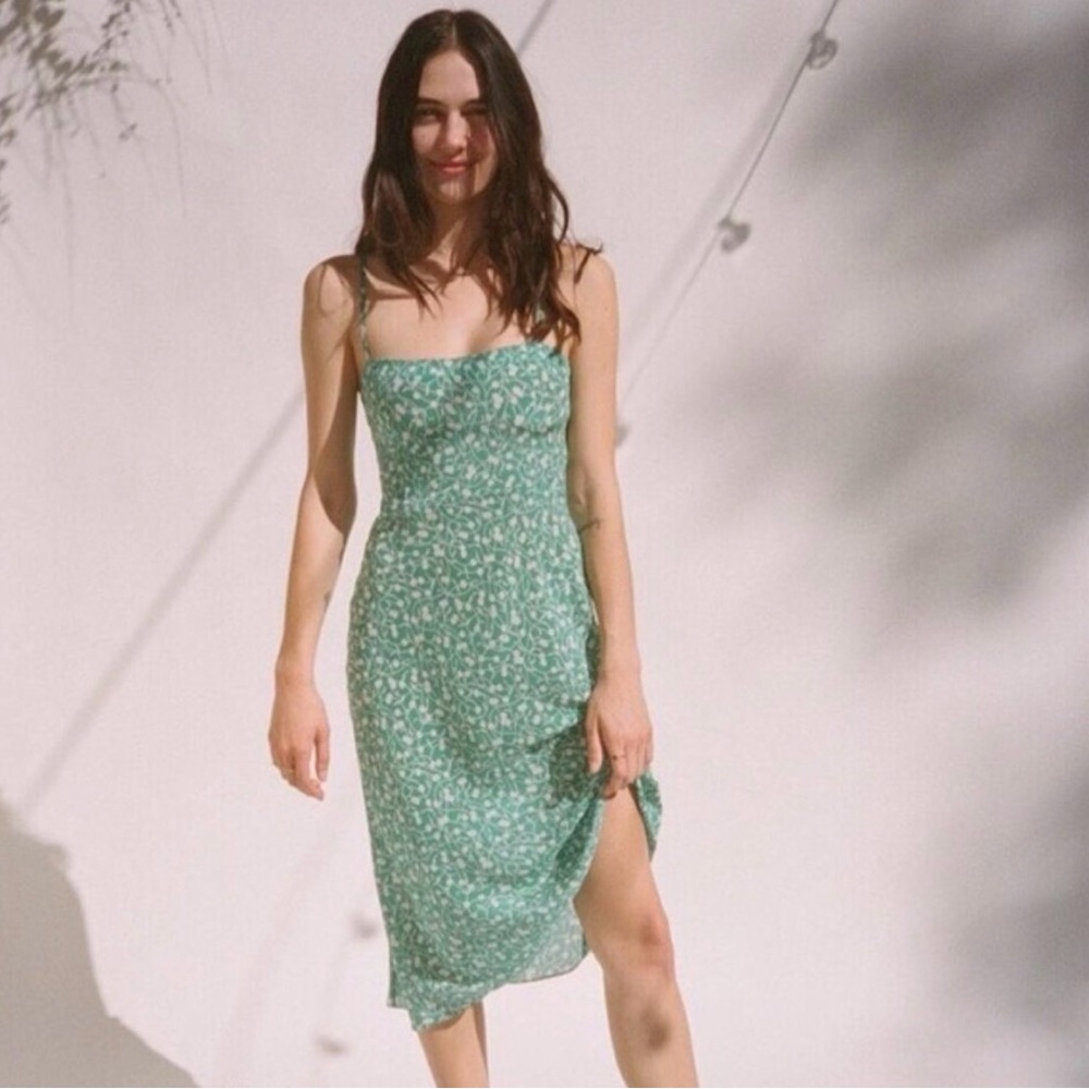Amelia Silk Green Floral Midi Dress Sz Small
